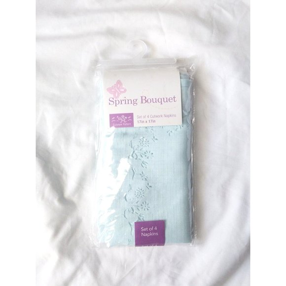 Spring Bouquet Cutwork Tablecloth Blue Set of 4 17"X17" - Picture 1 of 2